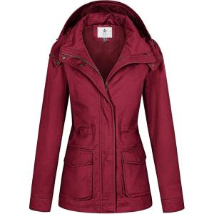 WenVen Women’s Anorak Military Jacket Lightweight Casual Cotton Coat with Hood(Red)