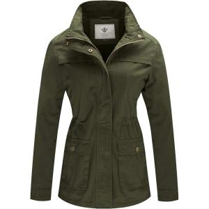 WenVen Women’s Casual Military Jacket Cotton Stand Collar Utility Anorak Coat(Army Green)