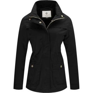 WenVen Women’s Casual Military Jacket Cotton Stand Collar Utility Anorak Coat(Black)