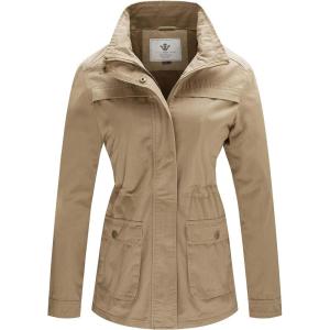 WenVen Women’s Casual Military Jacket Cotton Stand Collar Utility Anorak Coat(Khaki)