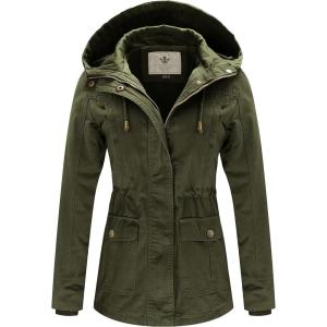 WenVen Women’s Cotton Military Jacket Lightweight Casual Anorak Coat with Hood