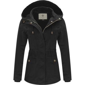 WenVen Women’s Cotton Military Jacket Lightweight Casual Anorak Coat with Hood(Black)