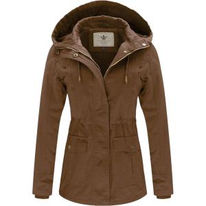 WenVen Women’s Cotton Military Jacket Lightweight Casual Anorak Coat with Hood(Coffee)