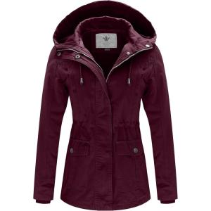 WenVen Women’s Cotton Military Jacket Lightweight Casual Anorak Coat with Hood(Deep Wine)