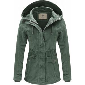 WenVen Women’s Cotton Military Jacket Lightweight Casual Anorak Coat with Hood(Green)
