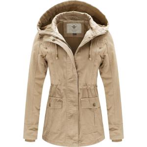 WenVen Women’s Cotton Military Jacket Lightweight Casual Anorak Coat with Hood(Khaki)