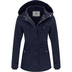 WenVen Women’s Cotton Military Jacket Lightweight Casual Anorak Coat with Hood(Navy)