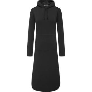 WenVen Womens Long Hoodie Dress Thicken Fleece Lined Pullover Sweatshirt(Black)