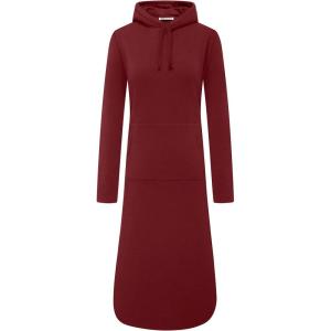 WenVen Womens Long Hoodie Dress Thicken Fleece Lined Pullover Sweatshirt(Claret)