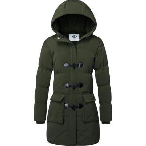 WenVen Women’s Winter Hooded Long Coat Waterproof Warm Thick Puffer Jacket(Army Green)