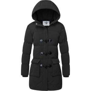 WenVen Women’s Winter Hooded Long Coat Waterproof Warm Thick Puffer Jacket(Black)