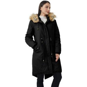 WenVen Women’s Winter Long Hooded Sherpa Lined Parka Jacket Warm Coat(Black)