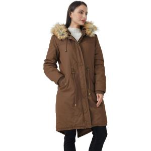 WenVen Women’s Winter Long Hooded Sherpa Lined Parka Jacket Warm Coat(Coffee)