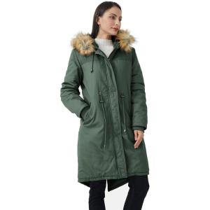 WenVen Women’s Winter Long Hooded Sherpa Lined Parka Jacket Warm Coat(Light Olive)