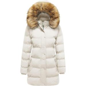 WenVen Women’s Winter Long Puffer Coat Parka Jacket with Faux Fur Removable Hood(Beige)