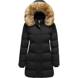 WenVen Women’s Winter Long Puffer Coat Parka Jacket with Faux Fur Removable Hood(Black)