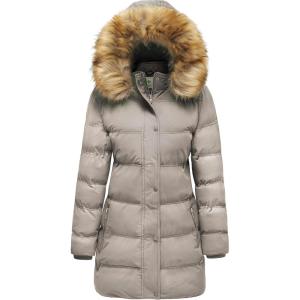 WenVen Women’s Winter Long Puffer Coat Parka Jacket with Faux Fur Removable Hood(Khaki)