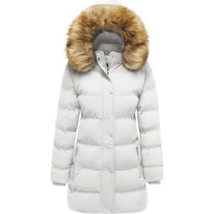 WenVen Women’s Winter Long Puffer Coat Parka Jacket with Faux Fur Removable Hood(White)