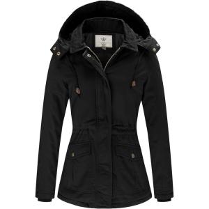 WenVen Women’s Winter Thicken Cotton Coat Warm Parka Jacket with Removable Hood(Black)