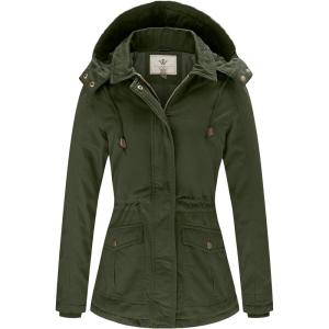 WenVen Women’s Winter Thicken Cotton Coat Warm Parka Jacket with Removable Hood(Green)