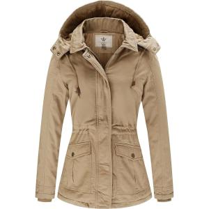 WenVen Women’s Winter Thicken Cotton Coat Warm Parka Jacket with Removable Hood(Khaki)