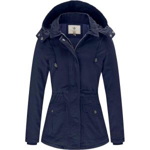 WenVen Women’s Winter Thicken Cotton Coat Warm Parka Jacket with Removable Hood(Navy)