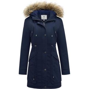 WenVen Women’s Winter Thicken Fleece Jacket Fur Hooded Military Parka Coat(Dark Blue)