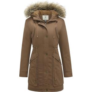 WenVen Women’s Winter Thicken Fleece Jacket Fur Hooded Military Parka Coat(Khaki)