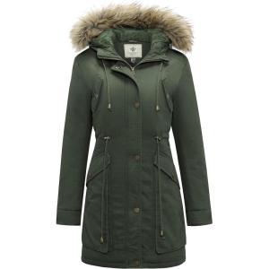 WenVen Women’s Winter Thicken Fleece Jacket Fur Hooded Military Parka Coat(Military Green)