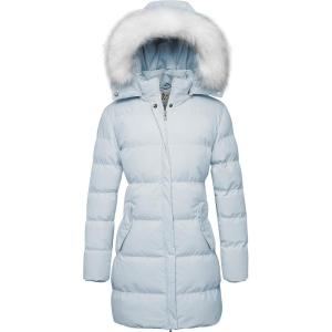 WenVen Women’s Winter Thicken Puffer Coat Warm Jacket with Faux Fur Removable Hood(Light Blue)