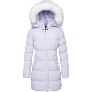 WenVen Women’s Winter Thicken Puffer Coat Warm Jacket with Faux Fur Removable Hood(Light Purple)