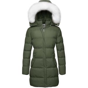 WenVen Women’s Winter Thicken Puffer Coat Warm Jacket with Faux Fur Removable Hood(Olive)