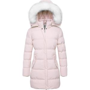 WenVen Women’s Winter Thicken Puffer Coat Warm Jacket with Faux Fur Removable Hood(Pink)