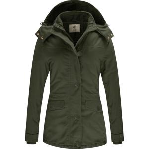WenVen Women’s Winter Warm Thicken Military Parka Jacket with Removable Hood(Army Green)