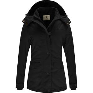 WenVen Women’s Winter Warm Thicken Military Parka Jacket with Removable Hood(Black)