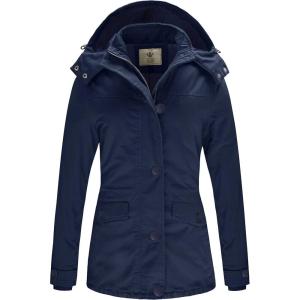 WenVen Women’s Winter Warm Thicken Military Parka Jacket with Removable Hood(Navy)