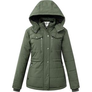 WenVen Women’s Winter Water Resistant Warm Puffer Coat with Detachable Hood(Green)