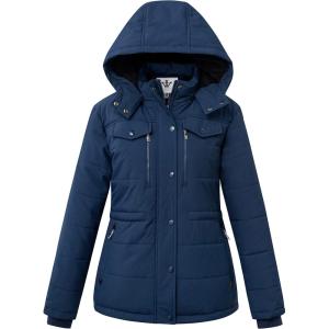 WenVen Women’s Winter Water Resistant Warm Puffer Coat with Detachable Hood(Navy)