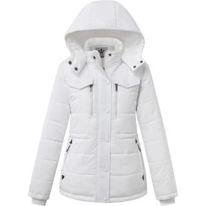 WenVen Women’s Winter Water Resistant Warm Puffer Coat with Detachable Hood(White)