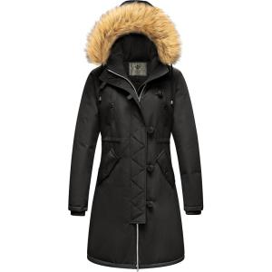WenVen Women’s Winter Waterproof Thicken Puffer Jacket Parka Coat with Fur Hood(Black)