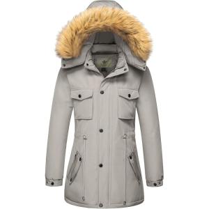 WenVen Women’s Winter Waterproof Warm Parka Jacket with Detachable Fur Hood(Light Grey)