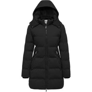 Wenven Women’s Warm Thickened Parka Coat Winter Puffer Jacket with Removable Hood(Black)