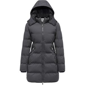 Wenven Women’s Warm Thickened Parka Coat Winter Puffer Jacket with Removable Hood(Charcoal)