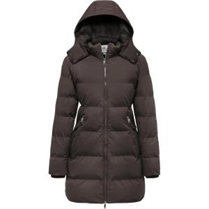Wenven Women’s Warm Thickened Parka Coat Winter Puffer Jacket with Removable Hood(Coffee)