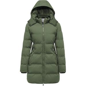 Wenven Women’s Warm Thickened Parka Coat Winter Puffer Jacket with Removable Hood(Green)