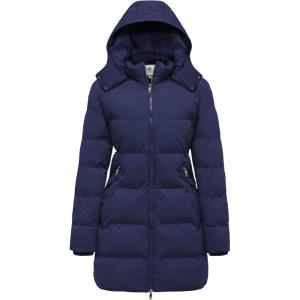 Wenven Women’s Warm Thickened Parka Coat Winter Puffer Jacket with Removable Hood(Navy)