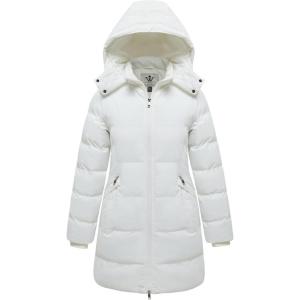 Wenven Women’s Warm Thickened Parka Coat Winter Puffer Jacket with Removable Hood(White)