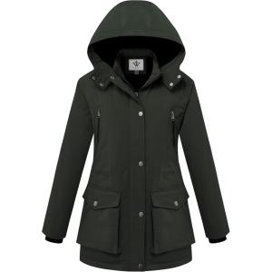 Wenven Women’s Waterproof Winter Coats Warm Thicken Puffer Jackets with Detachable Hood(Army Green)