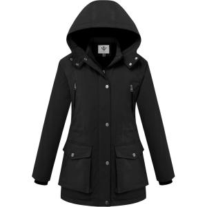 Wenven Women’s Waterproof Winter Coats Warm Thicken Puffer Jackets with Detachable Hood(Black)