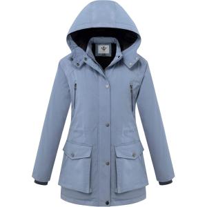 Wenven Women’s Waterproof Winter Coats Warm Thicken Puffer Jackets with Detachable Hood(Blue)